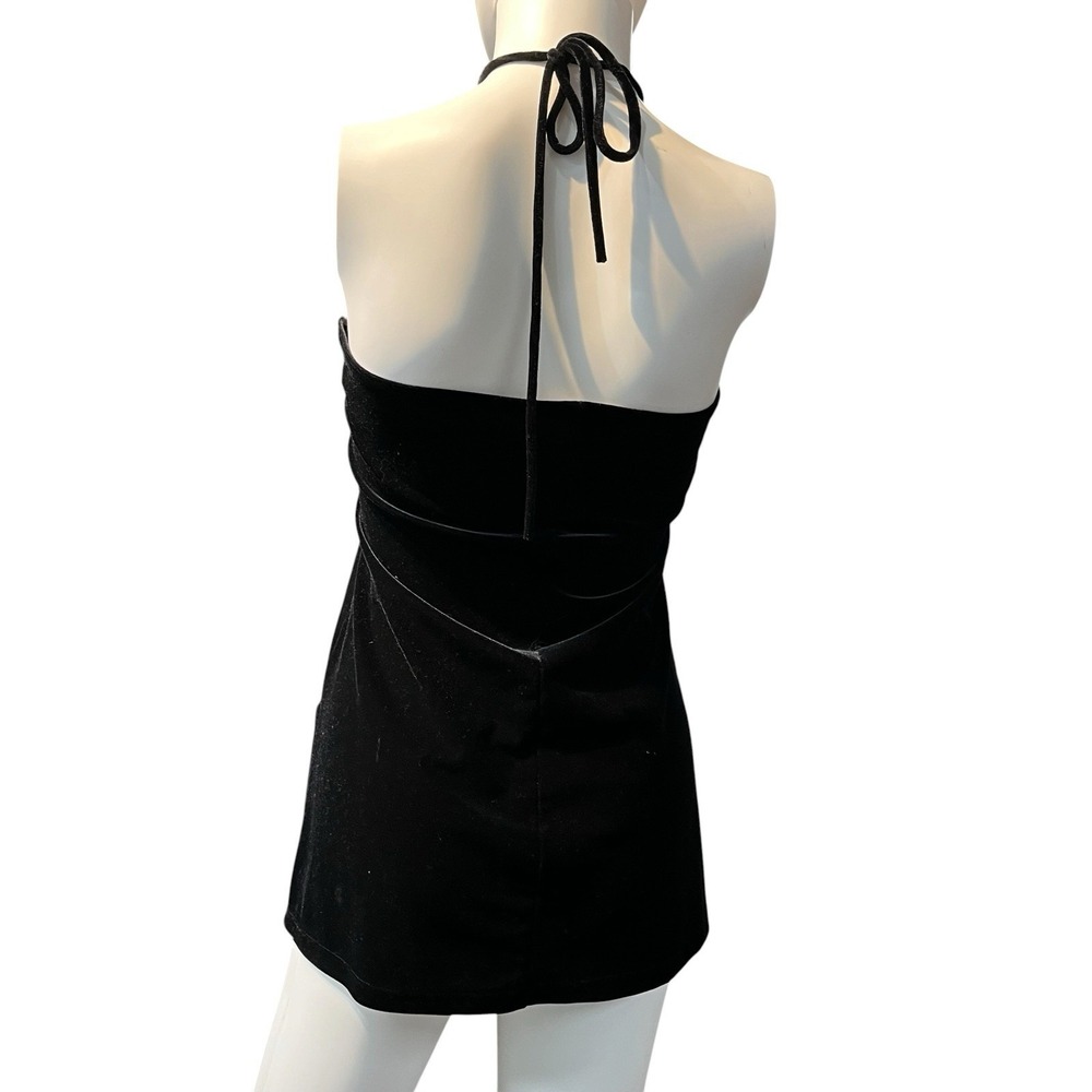 Vintage Maria Gabrielle Black Velvet Top  High Tie Neck Open Back Witchy Vamp